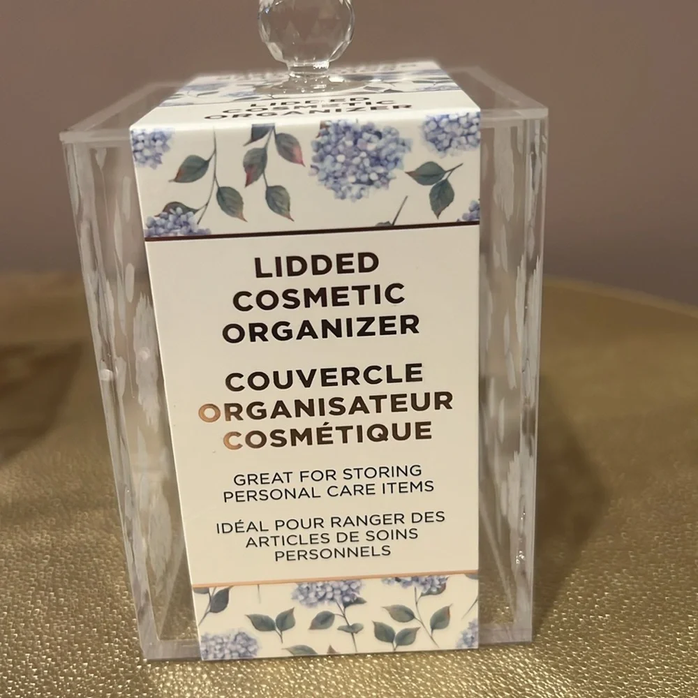 Floral Lidded Acrylic Cosmetic Organizer, Set/2